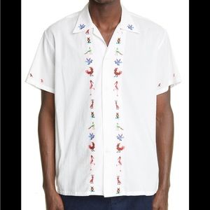 Bode Cross Stitch Bird Cotton Camp Shirt NWT XL